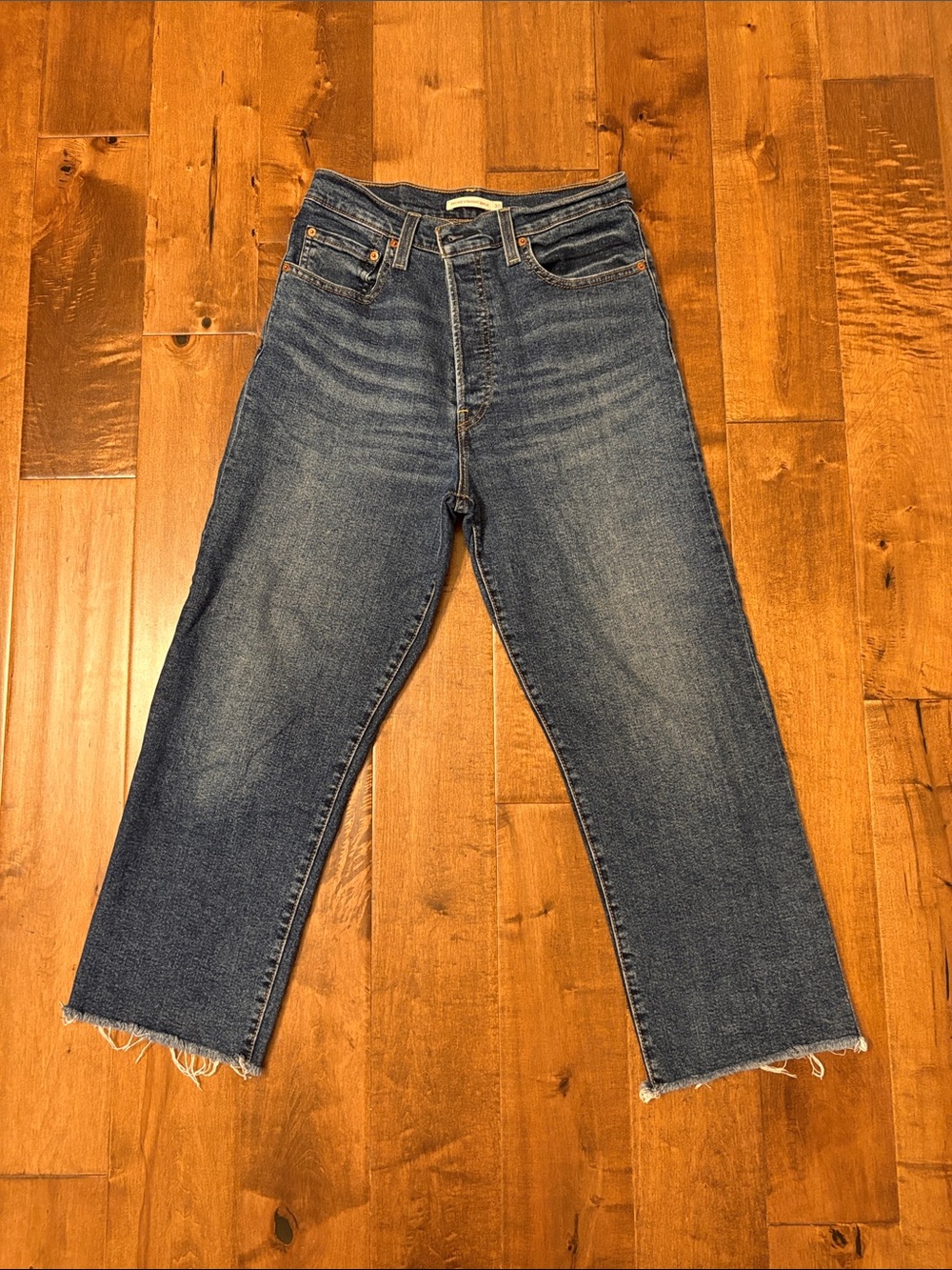 Levi's Cropped High-Rise Straight Jeans - Dark Blue